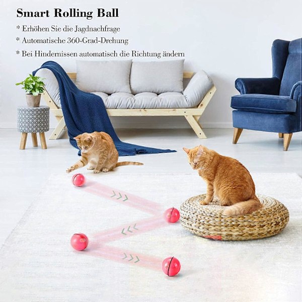 Katte Leke, Leke Ball med LED-lys, 360 Graders Automatisk Rotasjon og USB-Lading Interaktiv Katteleke, for Kjæledyr Hund Kattunger (Rød)