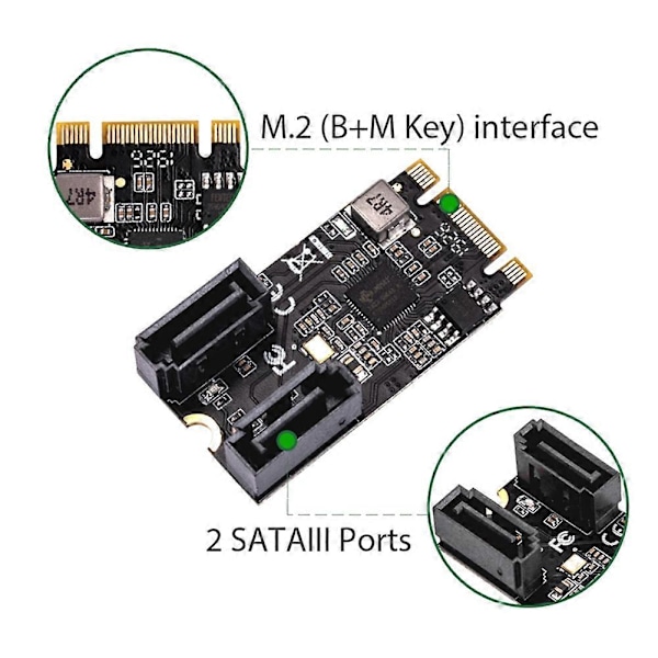 M2 PCIE NVMe SATA6G 2 Port SATA III 6Gb/S M.2 22X42 M Key og B Key Kontroller Adapterkort JMB582