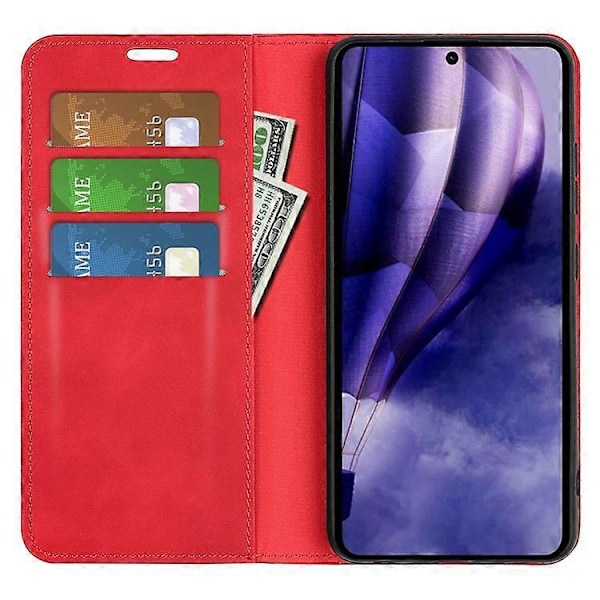 Kompatibel til HMD Skyline Etui Skin-Touch Læder Wallet Telefon Cover Red