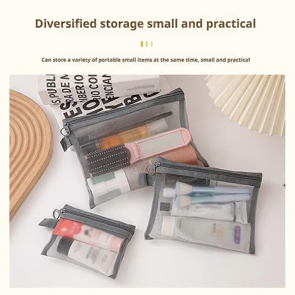 Forenklet koreansk version mesh makeuptaske, bærbar opbevaringstaske Black L