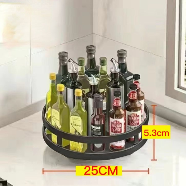 Roterande hörnhylla i flera lager för kök, bänkskiva, kolstål, 360° rotation, kryddflaskhållare One layer round