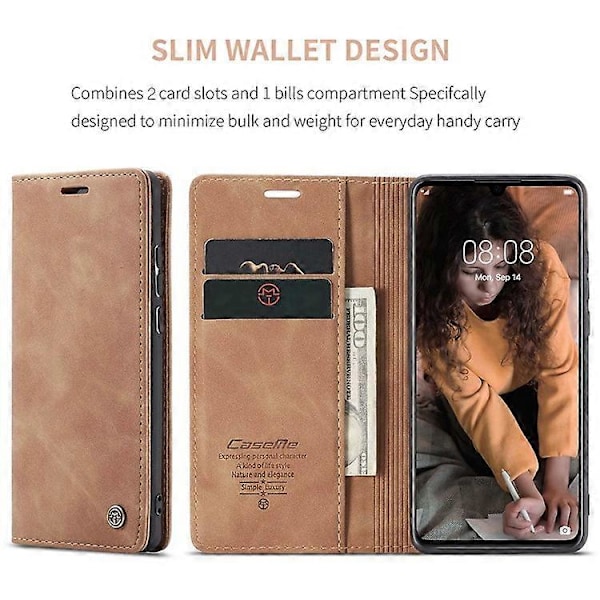 CASEME 013-serien Kompatibel med Huawei P30 Stötsäkert PU Läder Ställ Skydd Anti-repa Plånboksfodral Brown