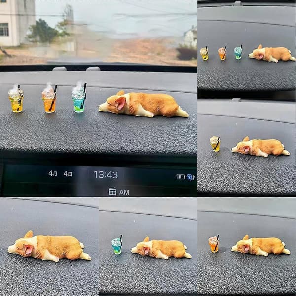 Tegneserie Bilpynt Dekorasjon Sovende Corgi Mini Små Dyr Tilbehør A