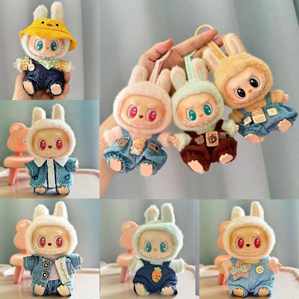 17cm Mini Plyschdockas Kläder Outfit Tillbehör För Korea Kpop Exo Labubu I II Idol Dockor Sittande Party Overaller Kläder Gåva 4