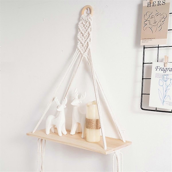 2 ST Hängande Hylla Boho Handgjord Böhmisk Trä Växter Flytande Rep Hyllor Dekorativ Hållare, C