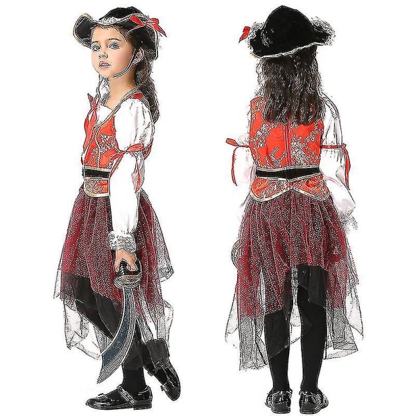 Piratkostyme for jenter til Halloween Cosplay Buccaneer Prinsessekostyme 105cm-115cm