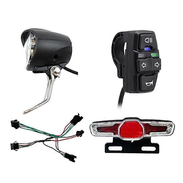 Elektrisk Sykkel 36V 48V Frontlykt Frontlys Baklys Bakre Varsellys LED Natt Spotlight