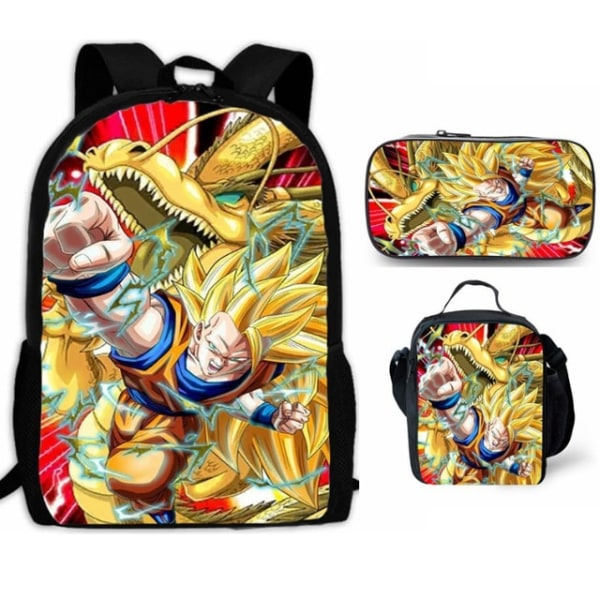 3 stk./sæt 16\" Anime Dragon Ball Børn Skole Gave Rygsæk+Madkasse+Penneetui Auburn 18 Inches