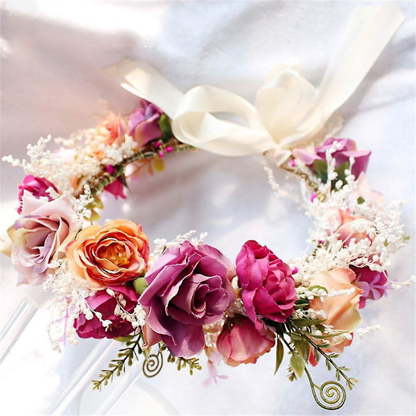 Bröllop Brud Blomsterkrans Tärna Ros Blomstergirlang Strand Huvudbonad Med Band Fotorekvisita