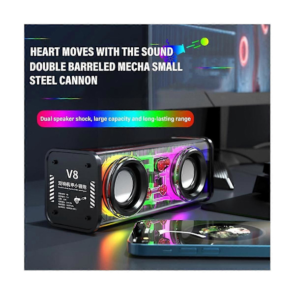 V8 Transparenta Bluetooth-högtalare RGB-ljus Trådlös Utomhus Sport Bluetooth Audio TWS Subwoofer S