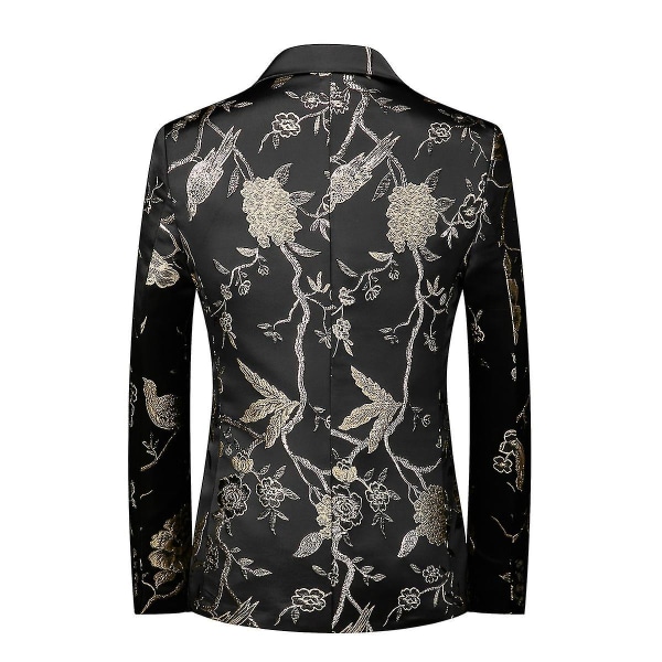 Herr Broderi En Knapp Kavaj Slim Fit Blommig Tryckt Kostym Stilfull Blommig Smokingjacka Silver 3XL