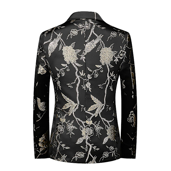 Herr Broderi En Knapp Kavaj Slim Fit Blommig Tryckt Kostym Stilfull Blommig Smokingjacka Silver M