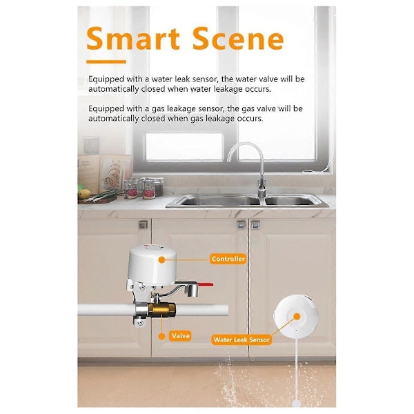 Tuya Smart WiFi Smart Ventilmanipulator Gas Justerbar Vattenventil Läckagekontroll Stöder Alexa E