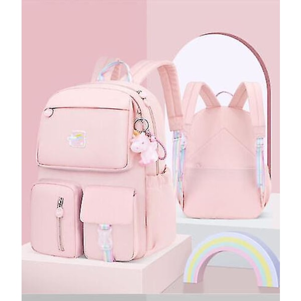 Barnryggsäck Stor Kapacitet Vattentät Barnryggsäck Flicka Lågstadie Ryggsäck Skolväska Pink Large