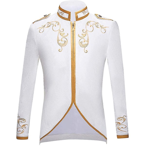 Herre Court Fashion Prince Uniform Guld Broderet Jakkesæt Jakke White XL