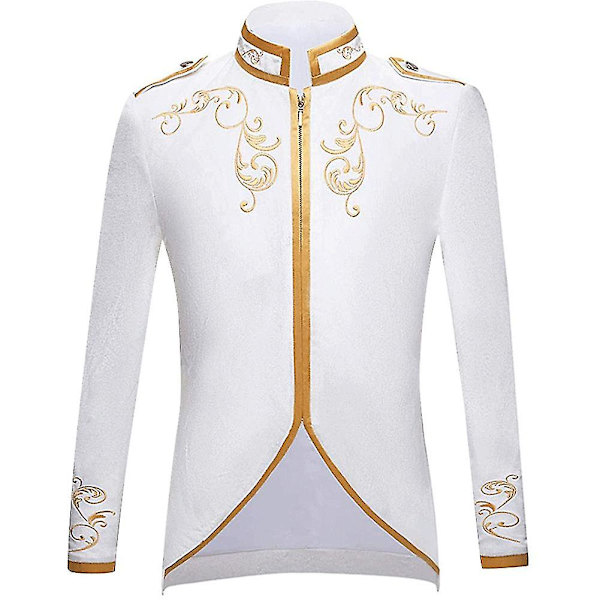 Menns Mote Hoff Prins Uniform Gullbrodert Jakke White M