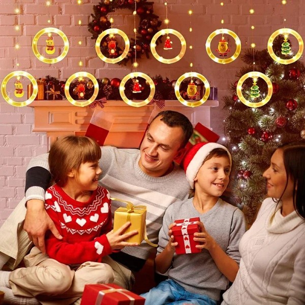 Jultomte Tecknad Modellering LED Färgglada Ljusslingor Juldekoration Gardinljus för Utomhusbruk, Julgran Warm white B Remote Control