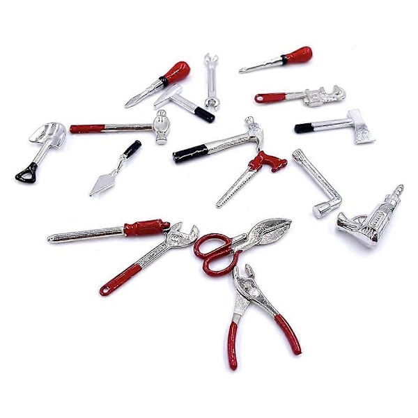 17 st 1:12 Miniatyr Verktyg Reparations Multi-Verktyg Modell Set för Dekorations Tillbehör Mini Trädgårdsartiklar