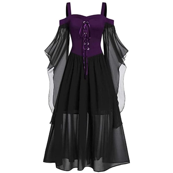 Halloween Middelalder Renæssance Cosplay Kostumer Hexe Gotisk Pirat Viking Vestidos Bandage Kjole Op Klædningsfest Julekjole Til Kvinder Navy Blue XXL