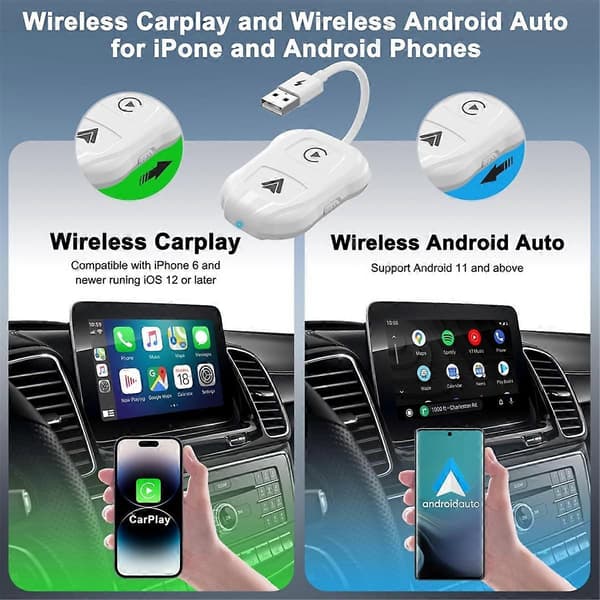 Langaton Carplay Android Auto -sovitin, Plug & Play -dongle, kaikkiin langallisilla CarPlay-autoilla IOS 10+ Android