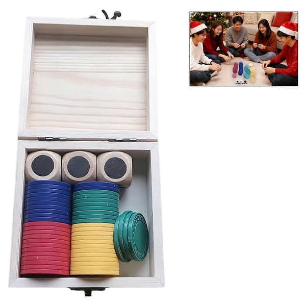 Fun Left Right Throw Dice Game, Includes 3 Wooden Dice and 48 Chips.