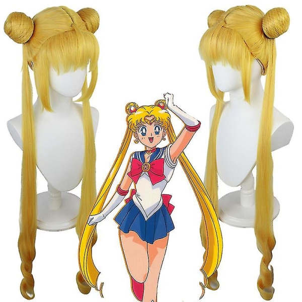 Anime Sailor Moon Peruk Cosplay Kostym Kvinnor Gyllene Långt Syntetiskt Hår Halloween Fest Rollspel Peruker