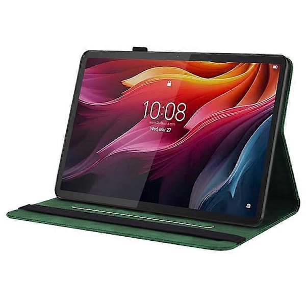 Kompatibelt Fodral för Lenovo Tab K11 Plus Fjäril Blomma Tryck PU Läder Tablet Skydd med Kortfack Green
