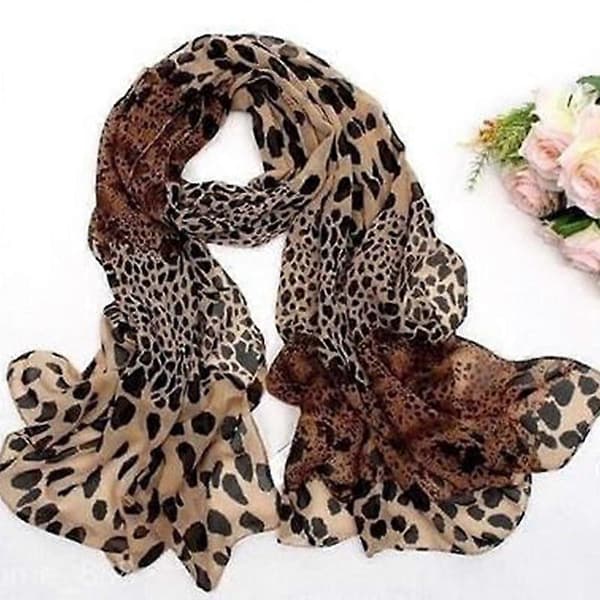 Dame mode lang blød slå om dame sjal leopard chiffon xxll X5L6 varm S5C0