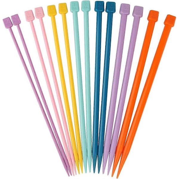 25 cm raka stickor för barn och vuxna nybörjare, 7 par enkelspetsiga stickor 4,0 mm till 10 mm för halsdukstickning DIY hem