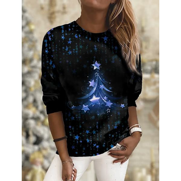Ny dame T-shirt Juletræsprint T-shirts Toppe Langærmet Casual Toppe Mode Rund Hals Almindelig Pasform Y2K Tøj Til Piger CTZH231026SDB24 L