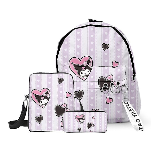 Kuromi Mymelody Suurikokoinen Reppu, Olkalaukku, Penaali, Kolmiosainen Setti, Sarjakuvareppu, Koululaukku Teini-ikäisille, Ala- ja Yläkouluun Color-4