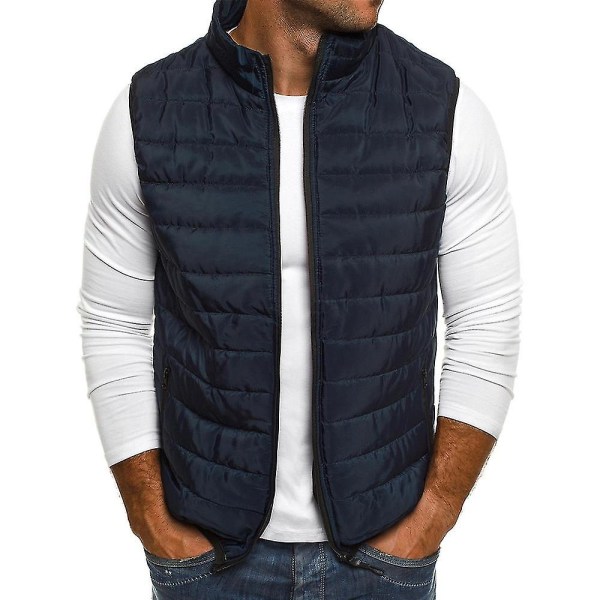 Miesten kevyt tikattu topattu liivi Winter Gilet Bodywarmer Jacket -takki Navy blue 2XL