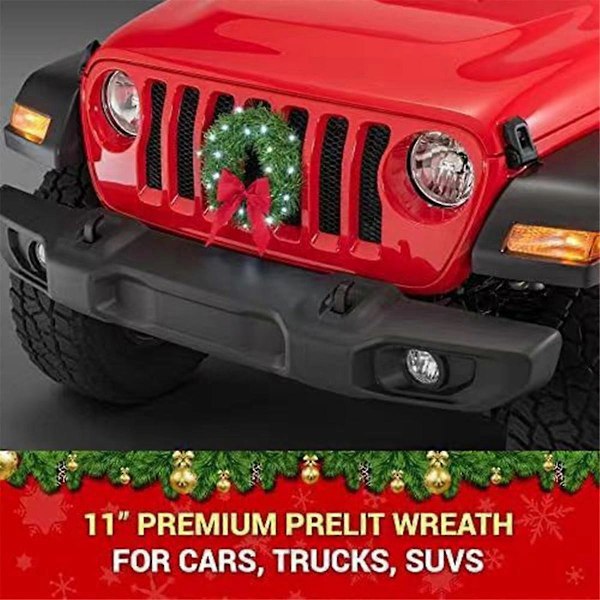 Julekrans til Bil, Lastbil, SUV med LED-lys Dekoration Grill Dekoration Bil Alle Vejrforhold Vinter