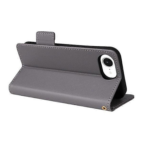 Kompatibelt Plånboksfodral för iPhone 16e, Flipfodral med Litchi-textur, PU-läder Grey