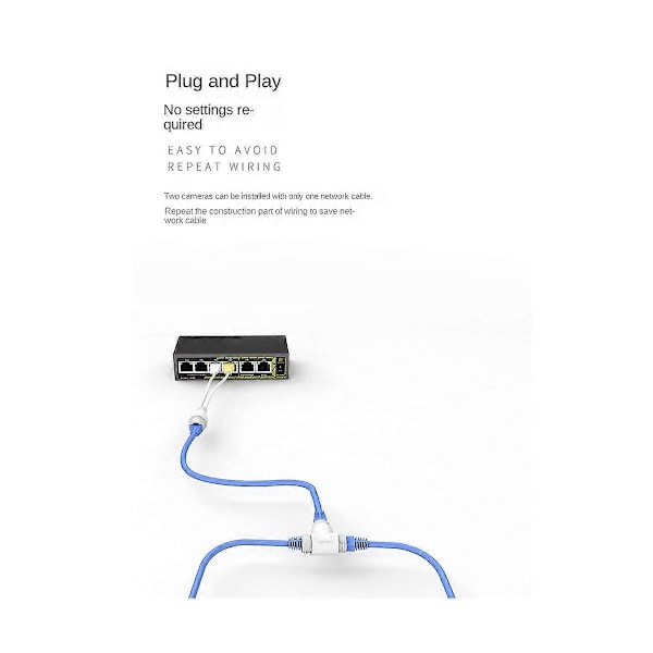 2-i-1 POE Kamera Forenklet Kabel Konnektor Splitter Kabel Konnektor Tre-vejs RJ45 Hoved POE Kamera