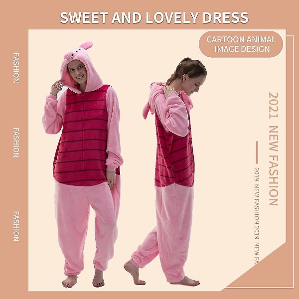 Flanellinen Cosplay Eläin One-Piece Halloween-asu Pyjama Oloasu Piglet S
