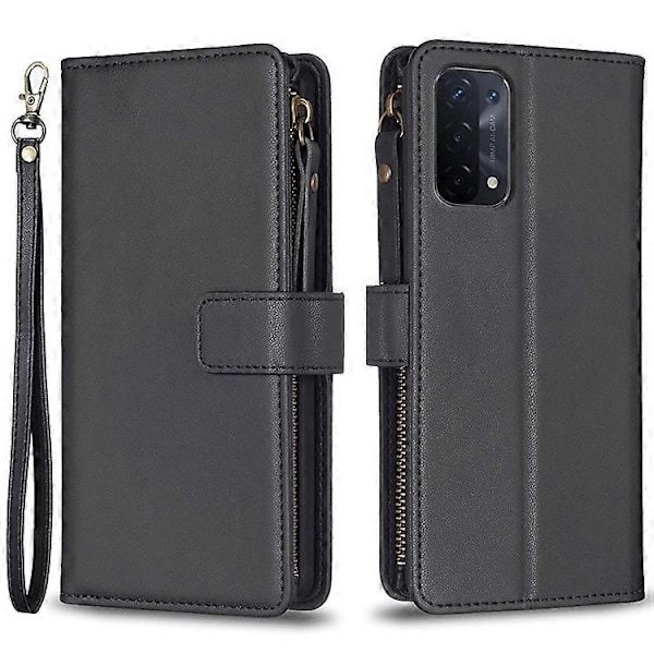 BF Style-19 Kompatibelt För Oppo A74 / A93 / A54 5G Ficka med Dragkedja PU Läder Telefonfodral Plånbok Ställ Skydd Black