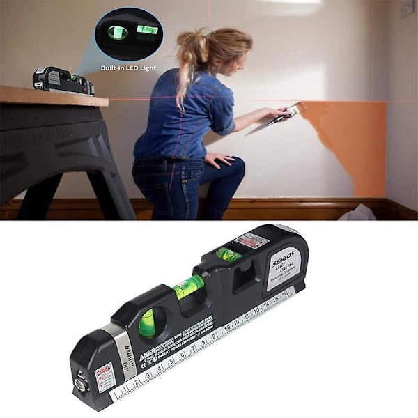 Alsidig Laservaterpas, Infrarød Vaterpasværktøj med Lineal Mini Høj Præcision Vaterpasværktøj Laser Målebånd til Måling af Ophængte Billeder
