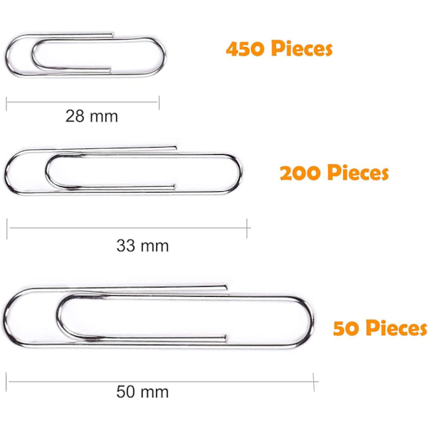 Papirclips - 700 Styk Assorterede Størrelser (2,8 cm, 3,3 cm, 5 cm) - Sølvfarvede Papirclips Til Kontor, Skole Og Daglig Brug