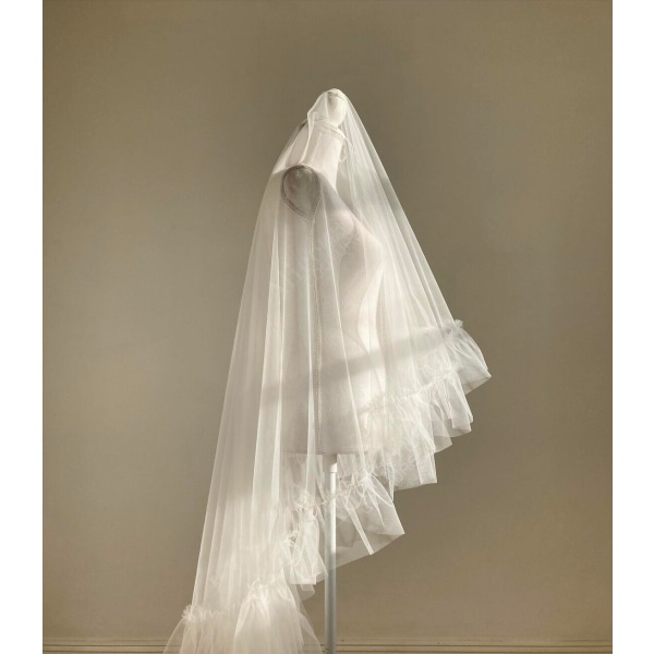 Röyhelöinen häämekko poskipunalla Elegant Ivory Ruffled Tyll Veil Boho Long Bridal Veil champagne 500cm