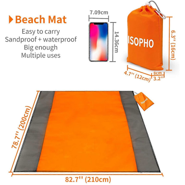 Strandmatta Picknickfilt, Extra Stor 210 x 200cm Strandfilt Vattentät Sandtät Vattenavvisande Picknickfilt med 4 Fasta Spikar, Förstärkt Kant