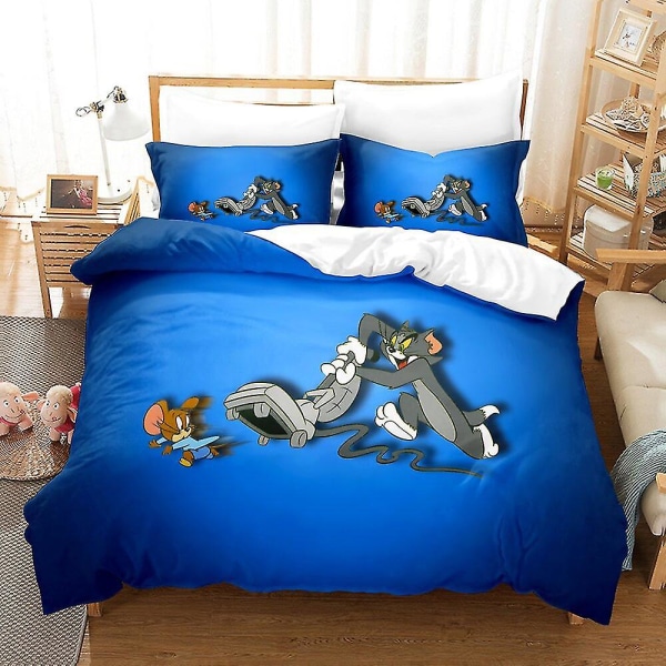 Tom og Jerry Børne- og Voksen Sengetøj Dynebetræk Pudebetræk Enkelt Dobbelt King Size Style 8 180*200three-piece