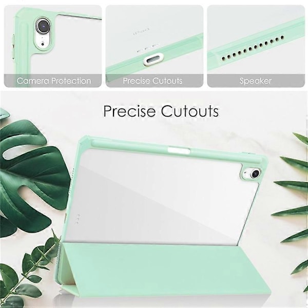 Kompatibelt Skal för iPad Air 11 (2024) Transparent Fodral PU Läder Auto Wake Sleep Skyddande Fodral med Pennhållare LightGreen