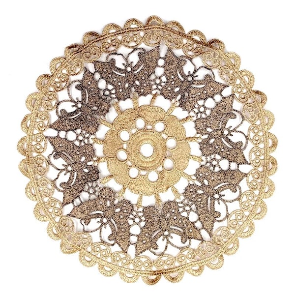 Nytt brodert dukbord brikke Jul rund bordbrikke kopp pad kaffekrus bryllup te coaster serviett brikke kjøkken EP06 White 26-28cm