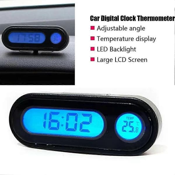 Bil Elektronisk Klokke Lysende Termometer LED Digital Display Dashbordklokke