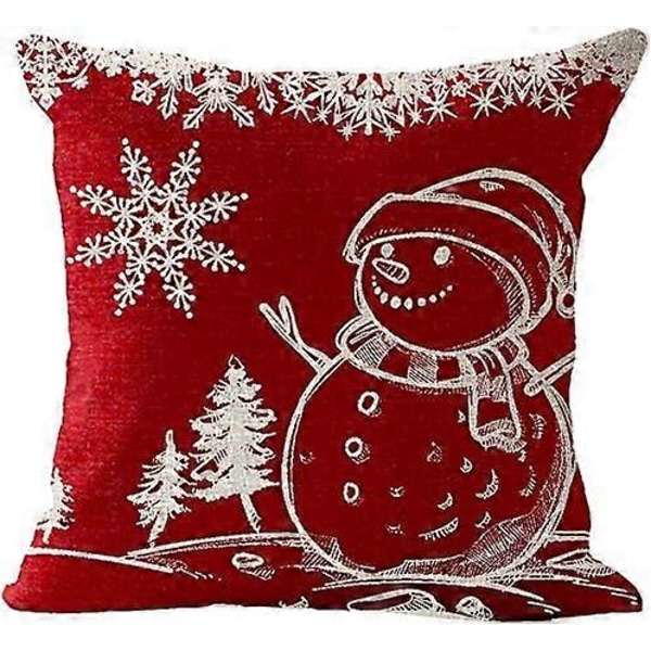 Merry Christmas Putetrekk Sett med 4 Bomull og Lin Putetrekk Vinter Jul Elg Slott Snømann Mønster Dekorasjon for Sofa Soverom Hjem