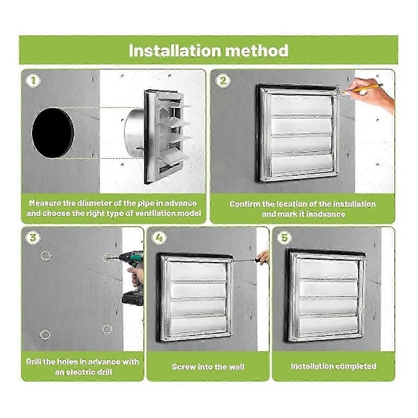 Ventilationsgaller 125mm Rostfritt Stål Luftventiler Skydd, Lamellgaller Skydd Ventil Platt Kanal Luftventil Vägginlopp js