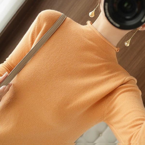 Poolokaulus Naisten Neule Lämmin Syksy Talvi Yhtenäinen Korealainen Joustava Slim Lady Neulepuserot Cashmere-neulepusero Naisten Perusneule Fresh green L
