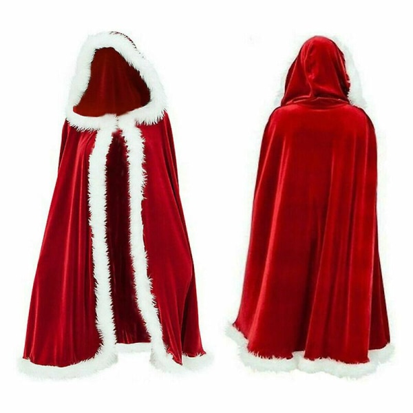 Xmas Jul Vuxna Damer Mrs Santa Claus Finklänning Kostym Kappa Cape Grön Röd Vit White