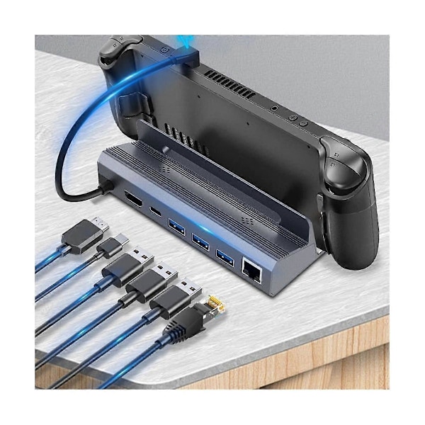 Rocoren-telakointiasema 6 in 1 HUB USB Type C -yhteensopiva 4K 60Hz RJ45 USB 3.0 SteamDeck-lataus